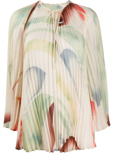 Etro Watercolor Leaf Print Pleated Blouse In White