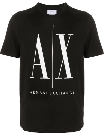 Armani Exchange Large Logo Printed Cotton T-shirt In Black