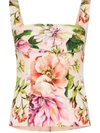 DOLCE & GABBANA GATHERED FLORAL-PRINT SILK-BLEND TOP