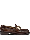 PRADA BUCKLED WOVEN LOAFERS