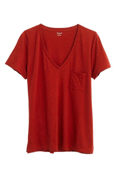 Madewell Whisper Cotton V-neck Pocket Tee In Dark Cinnabar