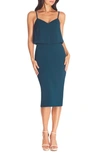 Dress The Population Alondra Blouson Sheath Dress In Pine