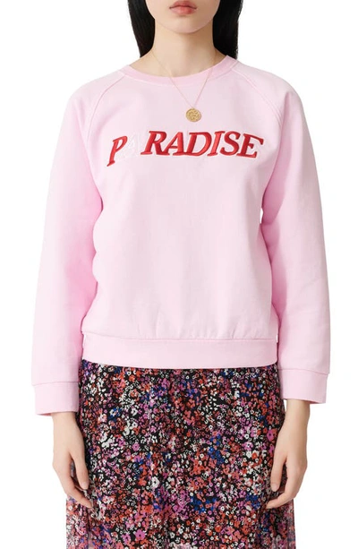 Maje Talina Embroidered French Cotton-terry Sweatshirt In Pink