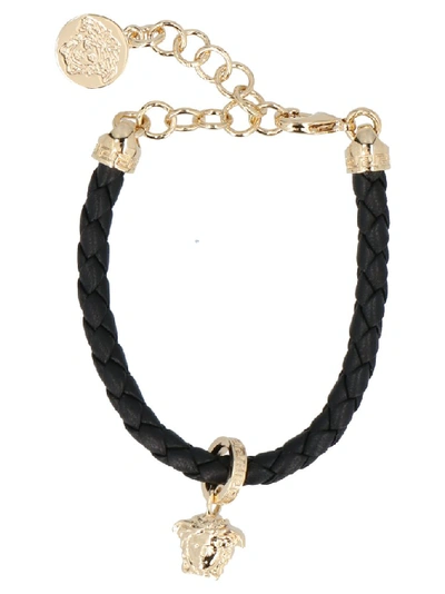 Versace Braided Medusa Charm Bracelet In Black