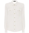Balmain Button-embellished Silk Crepe De Chine Shirt In White