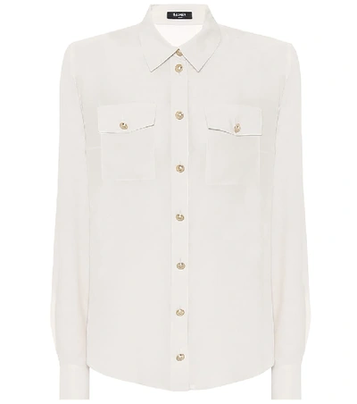 Balmain Silk Shirt With Padded Shoulders In White