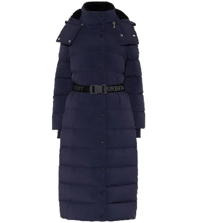 Burberry Detachable Hood Belted Puffer Jacket In Navy