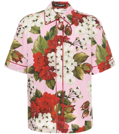Dolce & Gabbana Geranium天竺葵印花府绸保龄球衬衫 In Pink