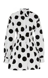 Carolina Herrera Pleated Polka-dot Cotton-twill Mini Shirt Dress In Black/white
