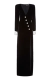 ALESSANDRA RICH BUTTON-EMBELLISHED VELVET MAXI DRESS,788298