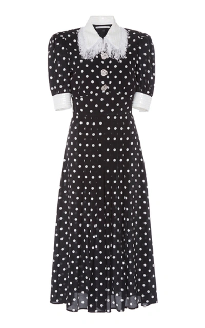 Alessandra Rich Sequin-embellished Polka-dot Silk Crepe De Chine Midi Dress  In Print | ModeSens