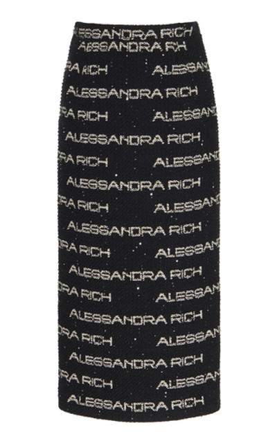 Alessandra Rich Sequin-embellished Cotton-blend Tweed Midi Skirt In Black
