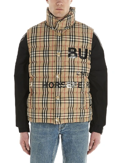 Burberry Typeface-logo Checked Quilted-down Gilet In Beige