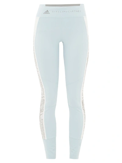 Adidas By Stella Mccartney Snake-print Side Stripe Leggings In Steel Blue White