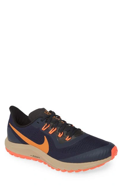 Nike Air Zoom Pegasus 36 Trail Running Shoe In Obsidian/ Magma Orange/ Black