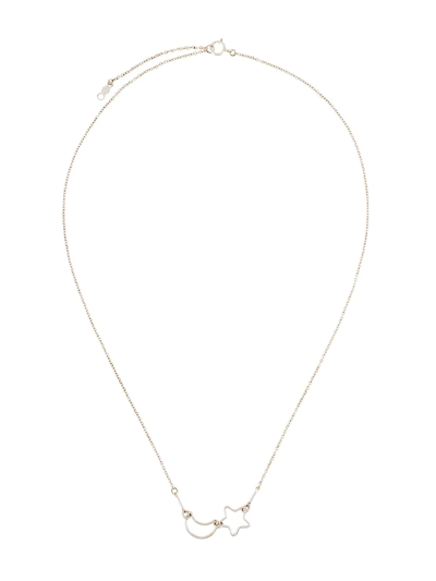 Petite Grand Moon & Star Chain Necklace In Silver