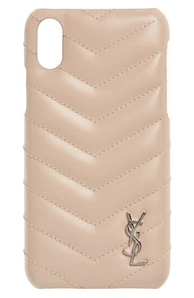 Saint Laurent Quilted Iphone X/xs Case In Marble Pink