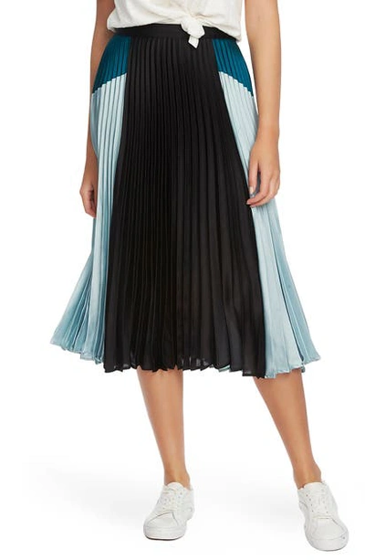 1.state Colorblock Satin Pleated Midi Skirt In Dusty Mint