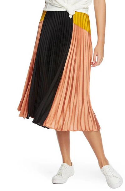 1.state Colorblock Satin Pleated Midi Skirt In Romantic Apricot