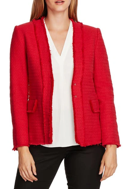 Vince Camuto Plus Size Cotton Tweed Kiss-front Jacket In Rhubarb