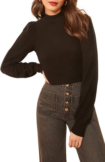 Reformation Kelly Puff Sleeve Crop Top In Black