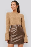 MISSLISIBELL X NA-KD FOLDED SLEEVE KNITTED SWEATER - BEIGE