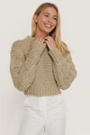 MISSLISIBELL X NA-KD BUBBLE SLEEVE KNITTED SWEATER BEIGE