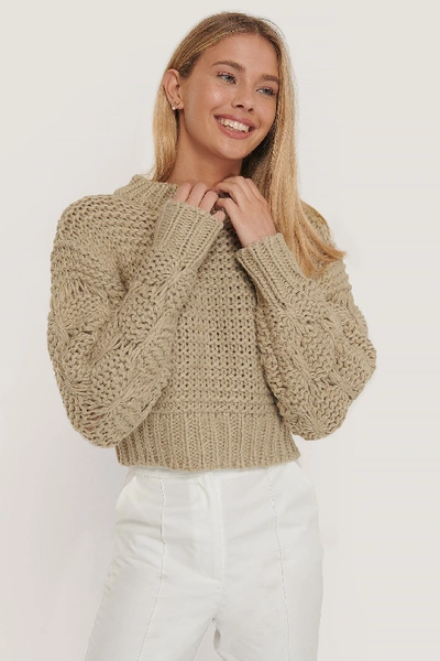Misslisibell X Na-kd Bubble Sleeve Knitted Sweater Beige
