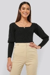 MISSLISIBELL X NA-KD PUFF SLEEVE KNITTED TOP BLACK