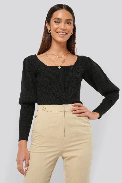 Misslisibell X Na-kd Puff Sleeve Knitted Top Black