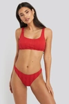 Na-kd Wide Ribbed Highcut Bikini Briefs Red In Red