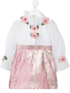 DOLCE & GABBANA ROSE DETAIL CONTRAST SKIRT DRESS