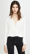 Zadig & Voltaire Tink V-neck Satin Long-sleeve Blouse In Blanc