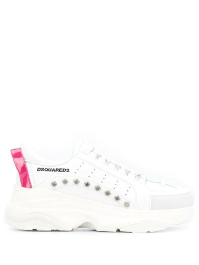 Dsquared2 Bumpy 551 Studded Calf Leather Womens Trainers In White