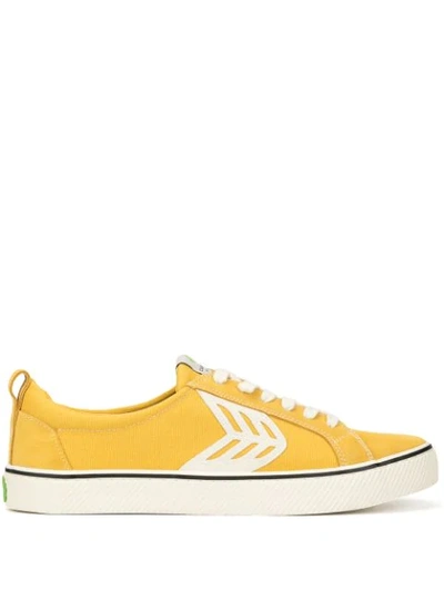 Cariuma Catiba Low Stripe Spice Yellow Suede And Canvas Contrast Thread Sneaker
