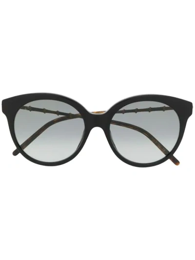 Gucci Round Acetate Bamboo Effect Arms Sunglasses In Black