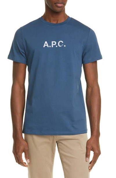 Apc Faded Logo Print Crew Neck T-shirt In Blue