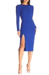 Dress The Population Nadia Long Sleeve Scoop Back Midi Dress In Cobalt