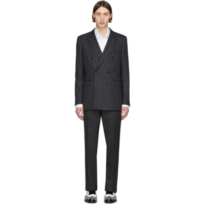 Burberry Grey Pinstripe English Suit In Charcoal Pa