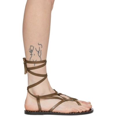 Isabel Marant Jesaro Studded Leather Wraparound Sandals In 67ki Khaki