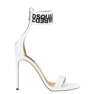 Dsquared2 120mm Logo Print Leather Sandals In White