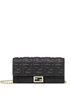 Fendi Baguette Continental Chain Wallet In Black