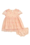 Stella Mccartney Girl's Hearts Embroidery Tulle Dress W/ Bloomers, Size 12-36 Months In Pink