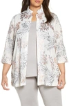 Ming Wang Floral Embroidered Jacket In White/ Multi