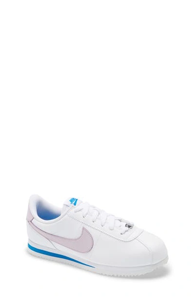 Nike Kids' Cortez Basic Sl Sneaker In White/ Lilac/ Metallic Silver