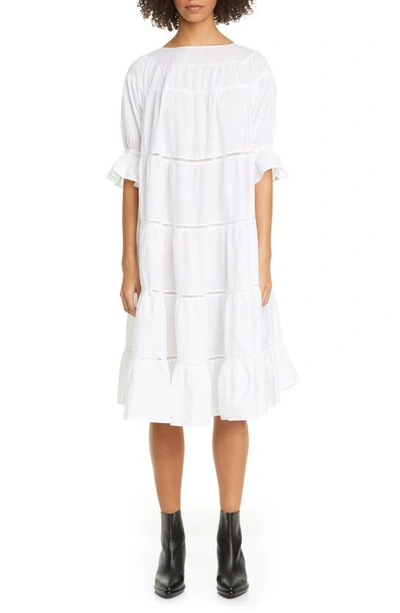 Merlette Paradis Tiered Cotton Midi Dress In White