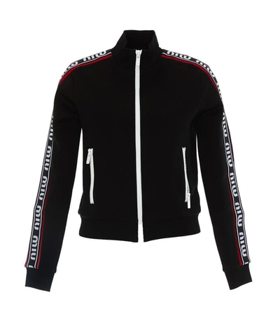 Miu Miu Side Logo Striped Jacket In Black