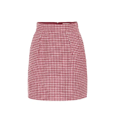 Alexandre Vauthier Pleated Houndstooth Cotton-blend Jacquard Mini Skirt In Dark Red