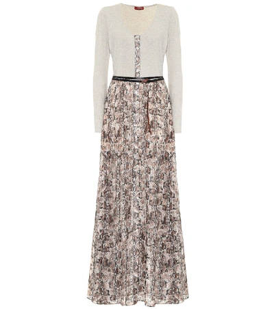 Altuzarra Pollie Belted Ribbed-knit And Snake-print Silk-blend Chiffon Maxi Dress In Silver