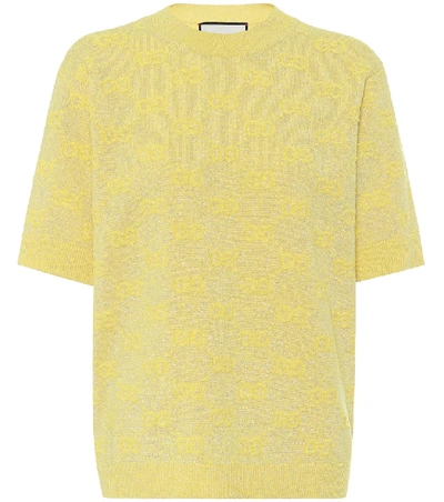 Gucci Gg Logo Metallic Jacquard Wool Blend Sweater In Yellow/ Multicolor